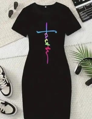 Black Faith Letter Print Tee Dress