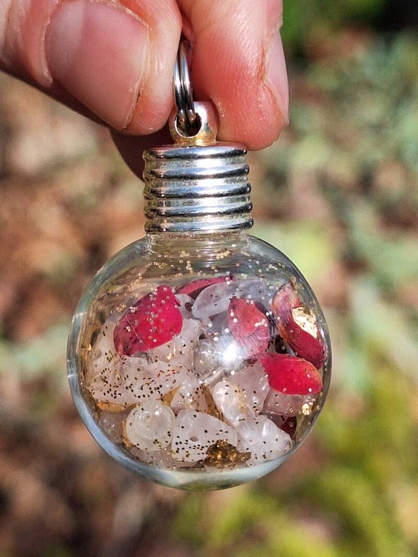 Pendentif Fiole Quartz Rose