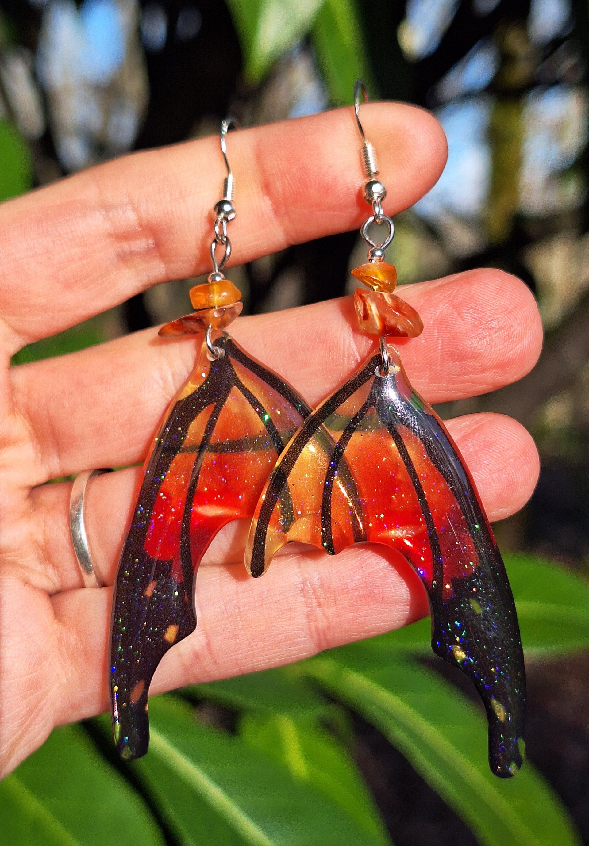 Boucles Ailes de Dragon Ambre & Cornaline