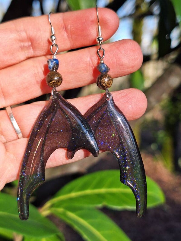 Boucles Ailes de Dragon Bronzite & Lapis