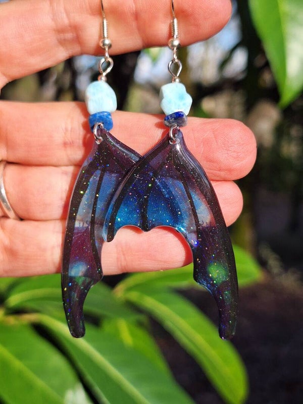 Boucles Ailes de Dragon Lapis & Larimar