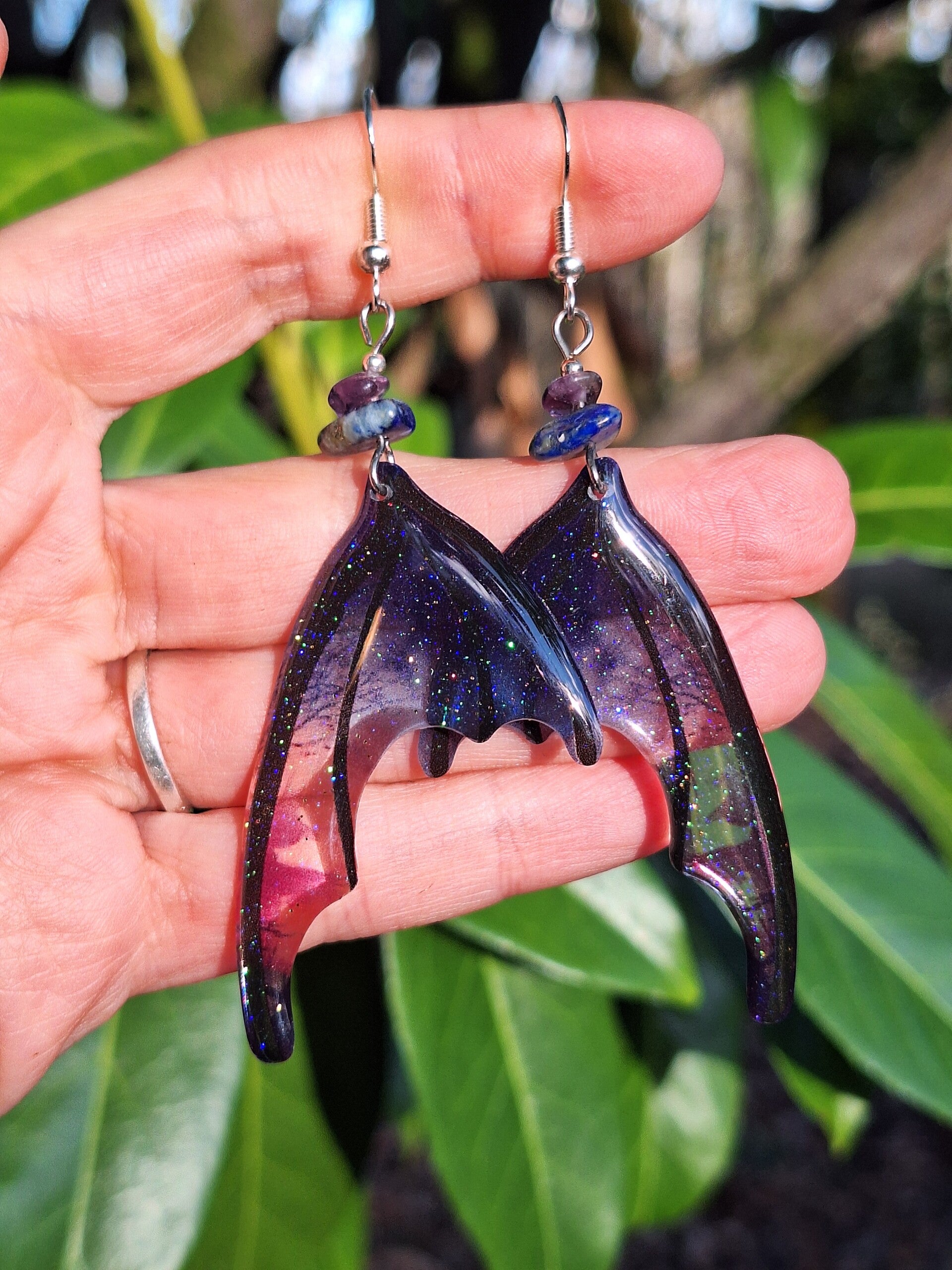 Boucles Ailes de Dragon Améthyste & Lapis