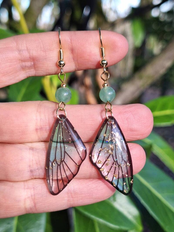 Boucles Ailes de Fée Aventurine Verte