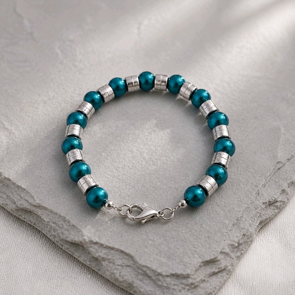 Türkistraum – Armband mit Silberakzenten (personalisierbar)