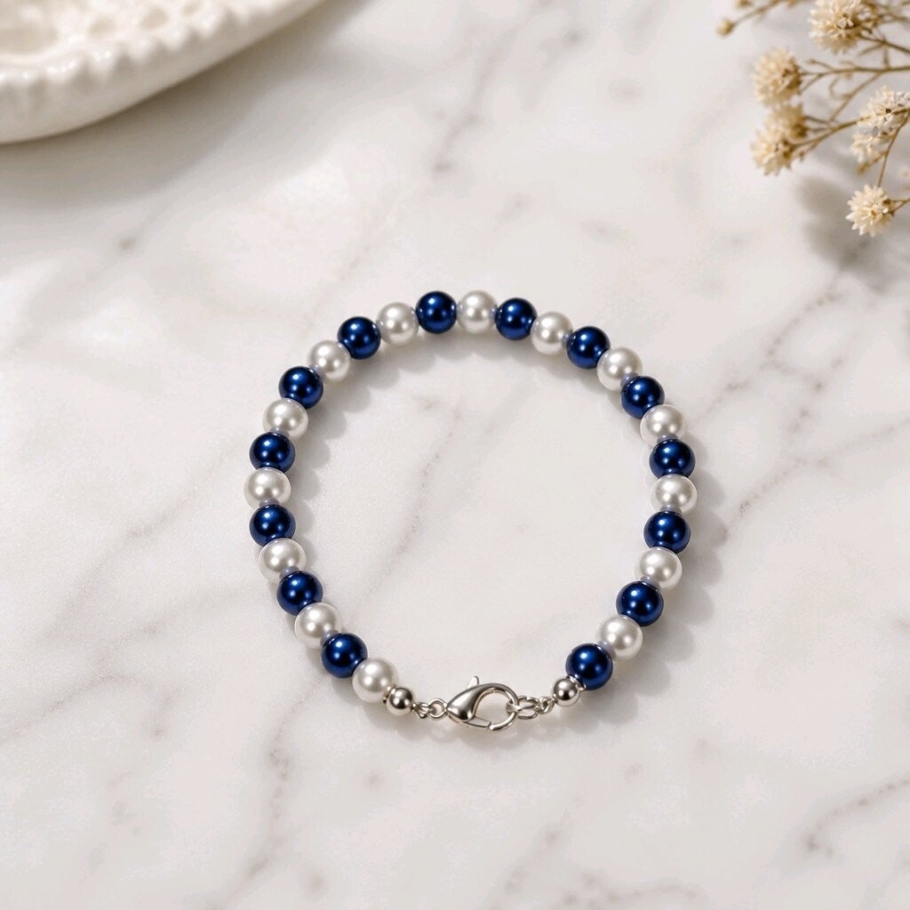 Blau‑Weiß Klassik – Personalisierbares Armband