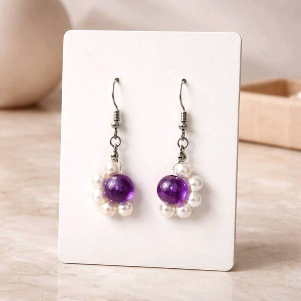 Elegante Perlenohrringe „Viola“ mit Silberfarbenen Ohrhängern– Handgemacht mit Liebe