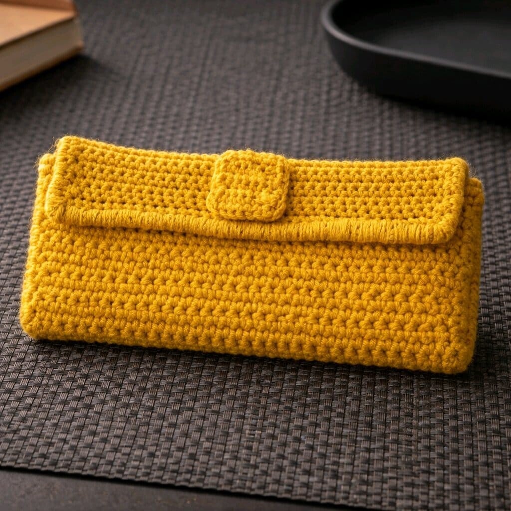 Clutch „Sonnenschimmer“ – handgehäkelt mit Knopfverschluss