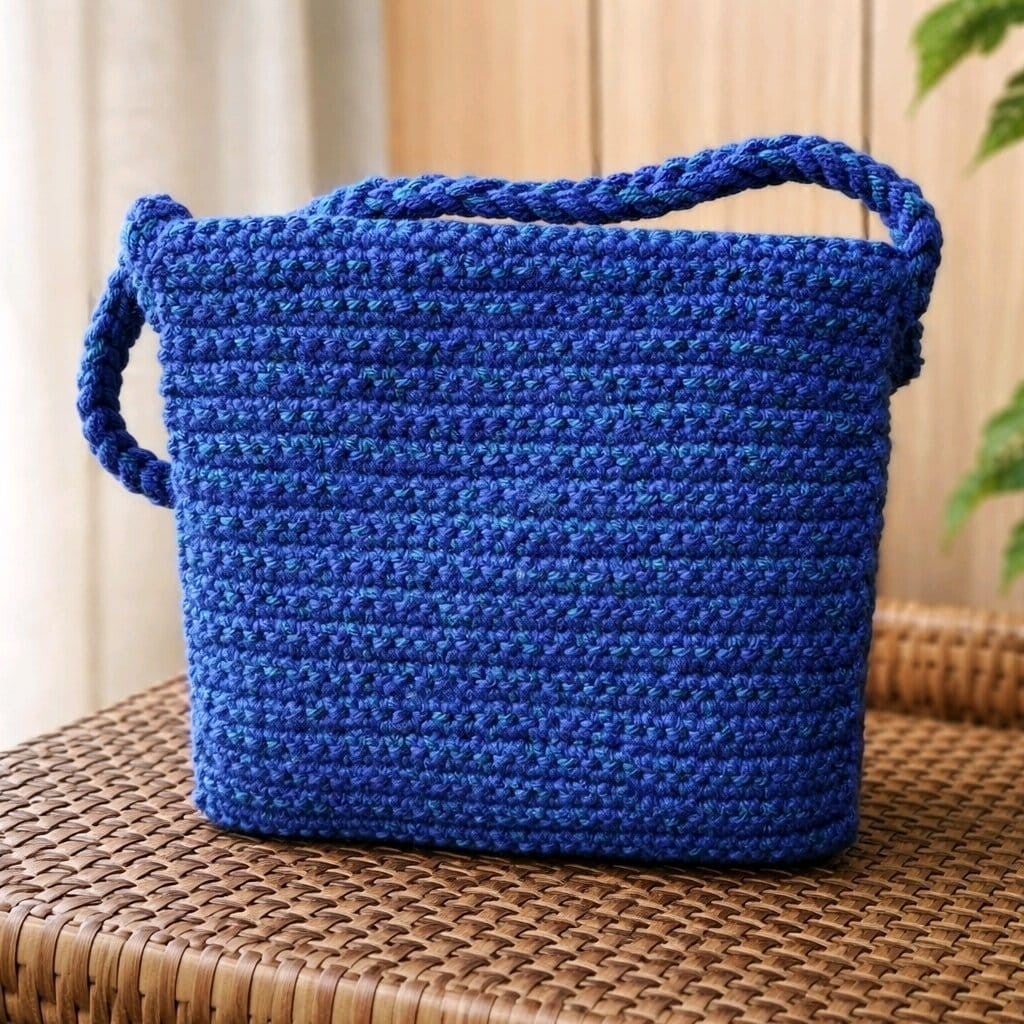 Mini-Shopper „Blau & Details“ – handgehäkelt mit Charakter