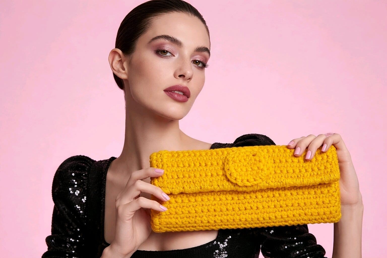 Clutch „Sonnenklar“ – handgehäkelt mit Detailverschluss