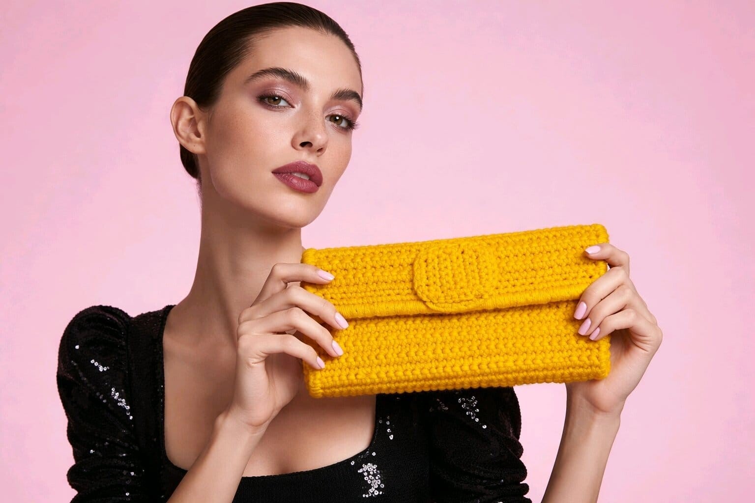 Clutch „Zitronenlicht“ – handgehäkelt mit Verschlusslasche