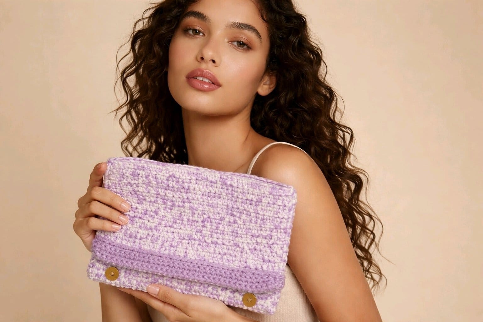 Handtasche „Fliedertraum“ – handgehäkelt mit Knopfdetails