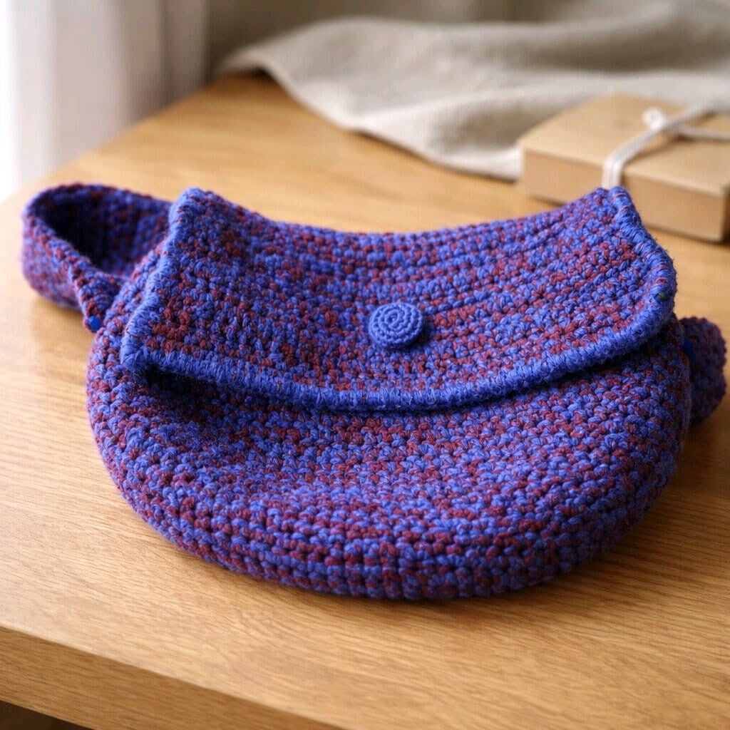 Crossbody-Tasche „Farbtanz Blau-Rot“ – handgehäkelt mit Innenfutter