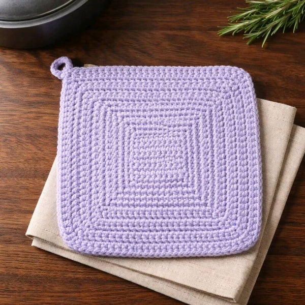 Topflappen „Purpur Quadrat“ – Handgemacht & Hitzefest