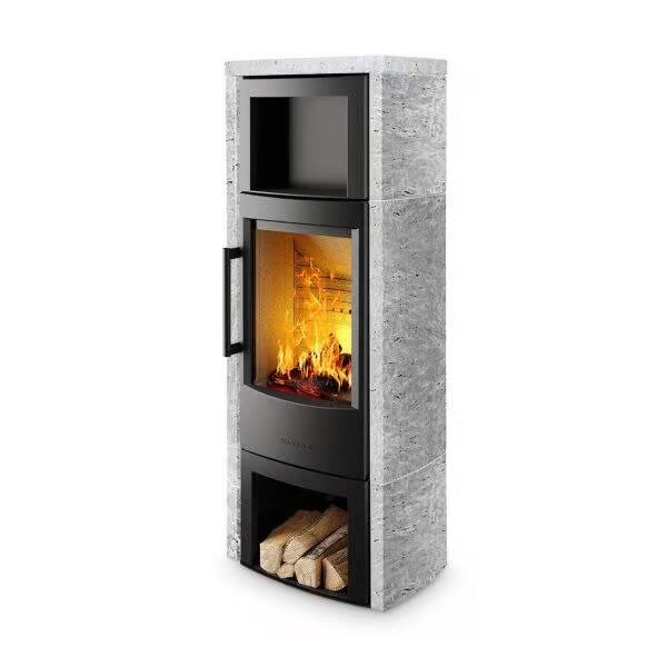 Kaminofen Wiking Miro 6 Naturstein DIBt-geprüft 4,9 kW - Naturstein: Grau - Korpus: Grau - Rauchabgang: Hinten