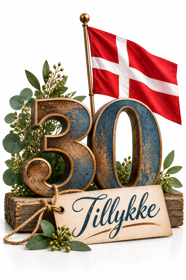 Fødselsdagskort til 30, 40, 50, 60 og 70 - brune rust farver med flag