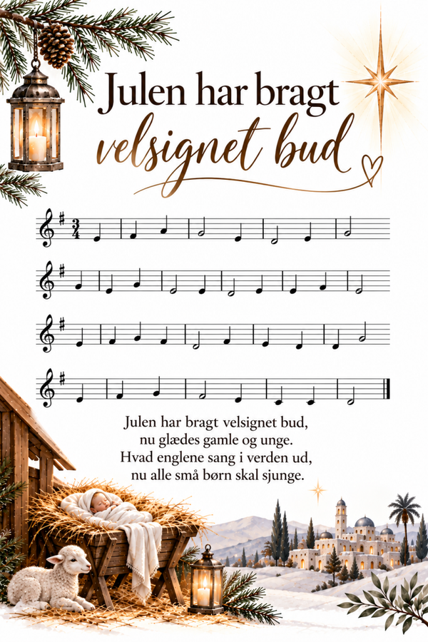 Julekort med julekrybbe – Julen har bragt velsignet bud