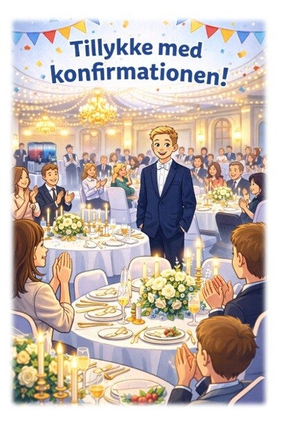 konfirmationskort cartoon dreng og pige