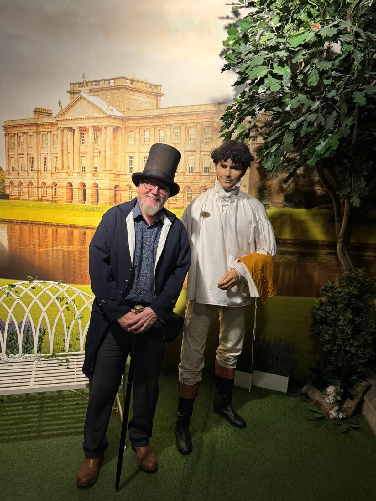 Glynn Burrows in period costume at the Jane Austen Centre, bringing Regency history to life.
