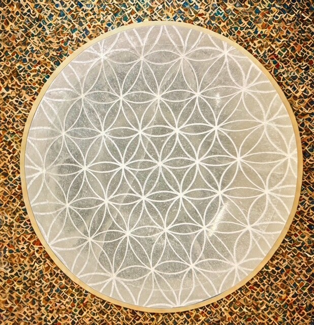 Bol sélénite gravé fleur de vie