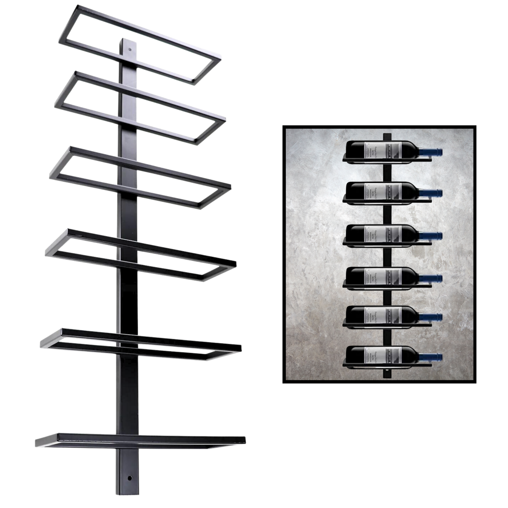 Catrinaz® - Wine rack wall - Hanging wine rack - Matt black - High-quality steel - 6 bottles - Modern / industrial