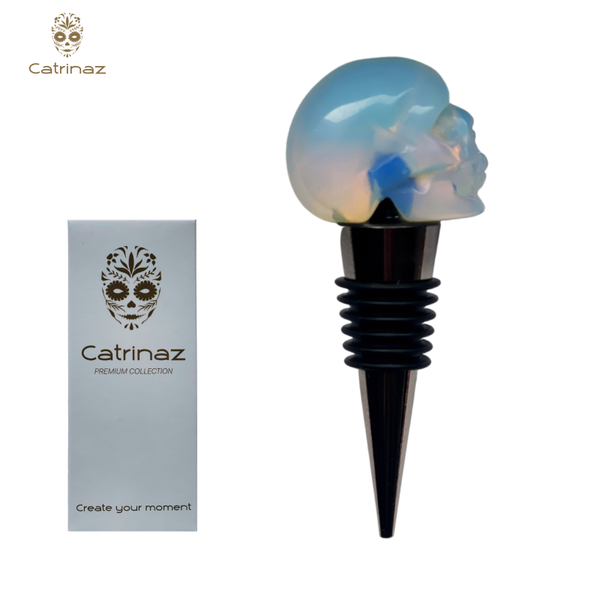 Catrinaz® - Premium bottle stopper with skull - 100% opal natural stone - Wine stopper - Luxury gift box - Unique gift