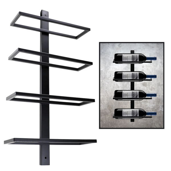 Catrinaz® - Wine rack wall - Hanging wine rack - Matte black - High-quality steel - 4 bottles - Modern / industrial