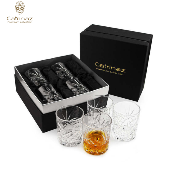 Catrinaz® - Luxury whiskey / spirit glasses - Tequila glasses - Rum glasses - Premium quality - 4 pcs - Luxury gift box - Unique gift.