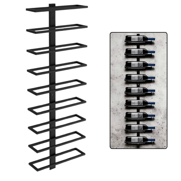 Catrinaz® - Wine rack wall - Hanging wine rack - Matte black - High-quality steel - 9 bottles - Modern / industrial