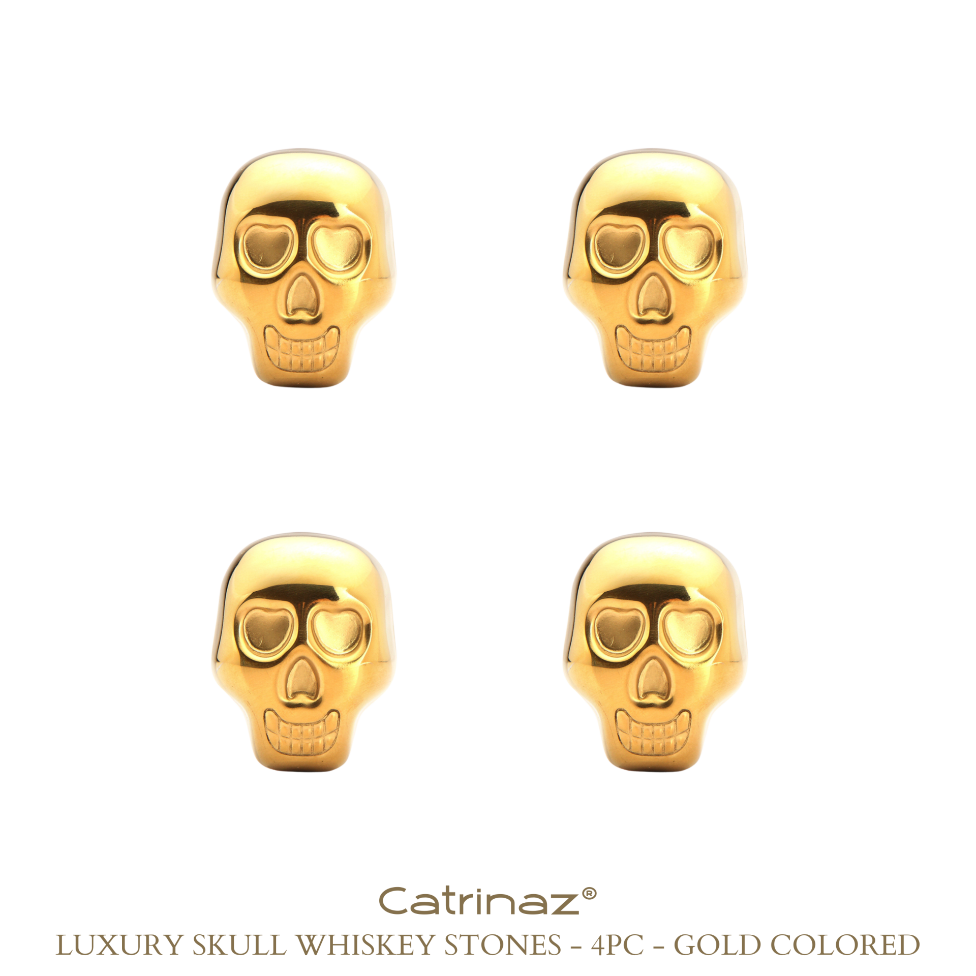 Catrinaz® - Premium flessenstop met doodshoofd - Wijnstopper - Goudkleur - Gouden doodshoofd - Skull - 3 stuks - Uniek geschenk - Cadeau voor man en vrouw- Premium bottle stopper with skull - Wine stopper - Gold color - Gold skull - Skull - 3 pieces - Uni