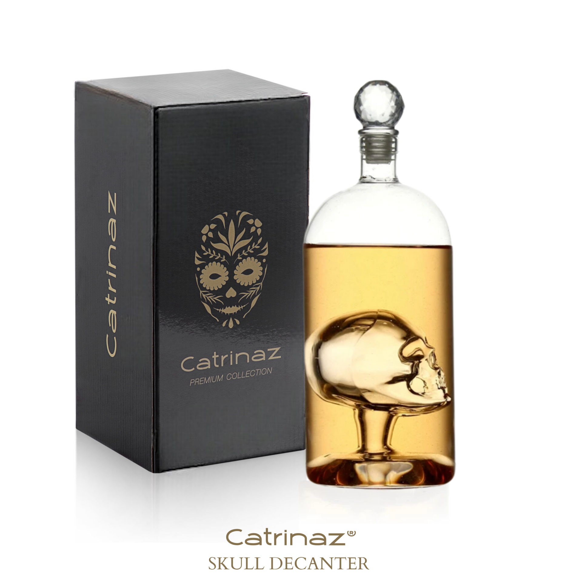 Catrinaz® - Premium karaf doodshoofd - Decanter - Carafe - Tequila karaf - Whiskey karaf - Decanteerkaraf - Skull - 1L - Luxe gift box - Cadeau voor man & vrouw -Catrinaz® - Premium carafe skull - Decanter - Carafe - Tequila carafe - Whiskey carafe - Deca