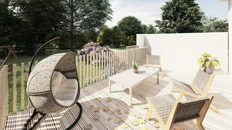 vue 3D depuis la terrasse rénovation d'une maison