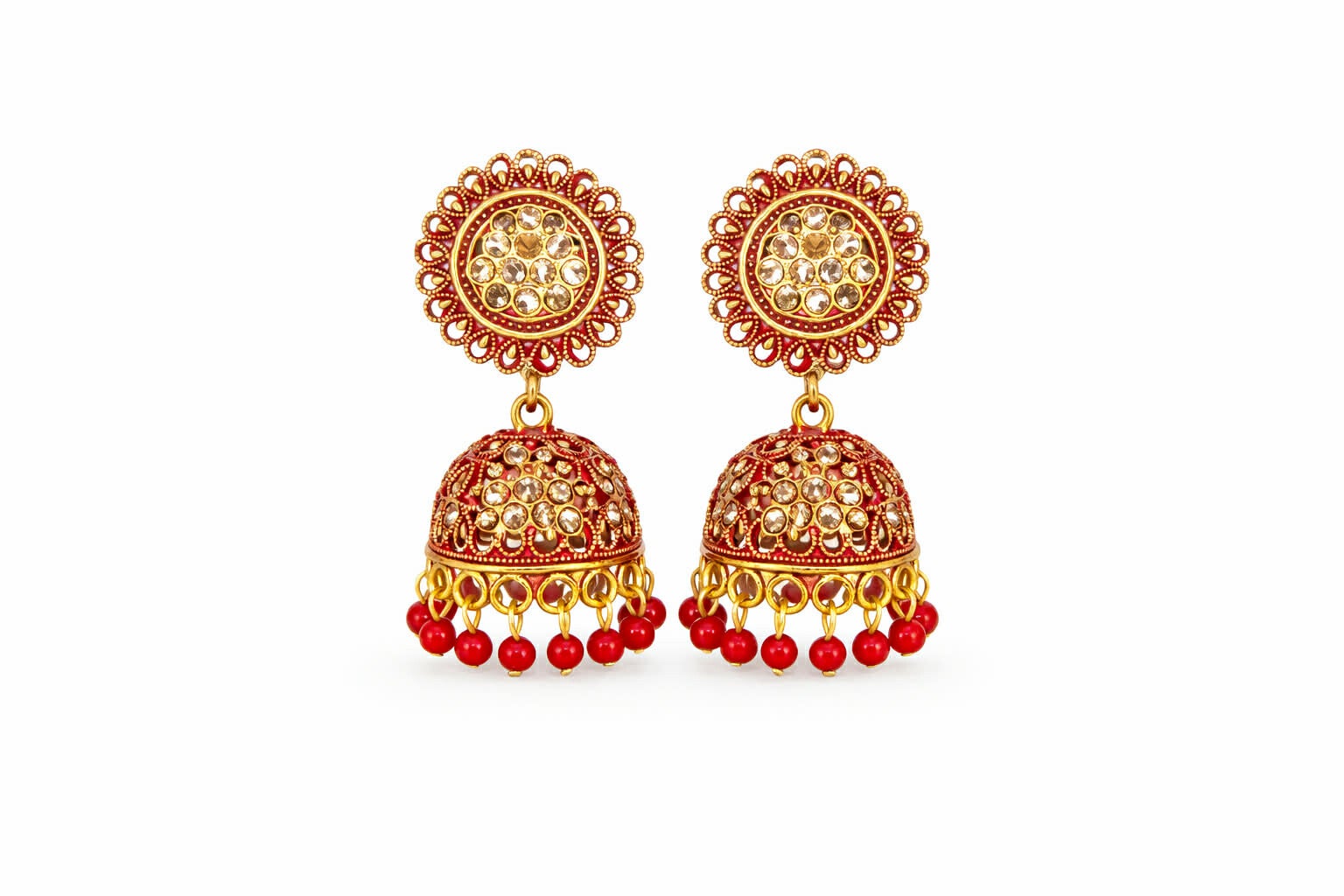 Boucles d'oreilles rouge et doré