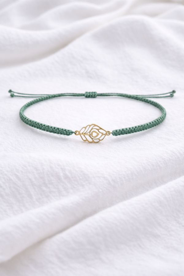Bracelet plume de paon - vert eucalyptus