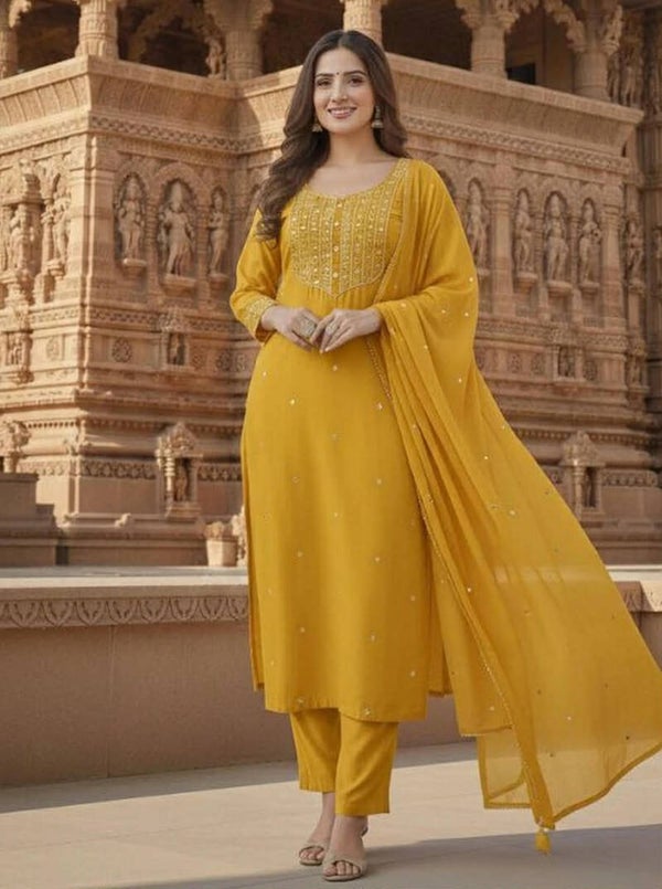 Ensemble Salwar Kameez Jaune moutarde