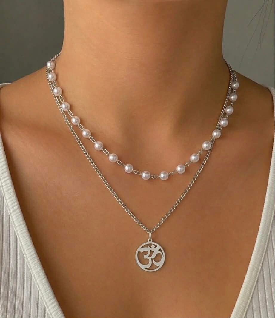Double collier perle argenté