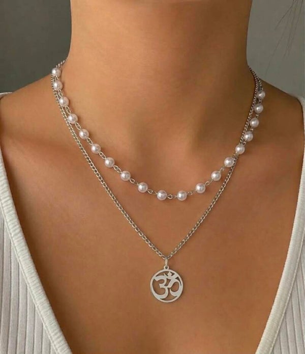 Double collier perle argenté