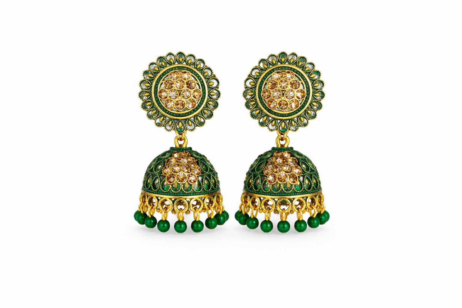 Boucles d'oreilles vert et doré