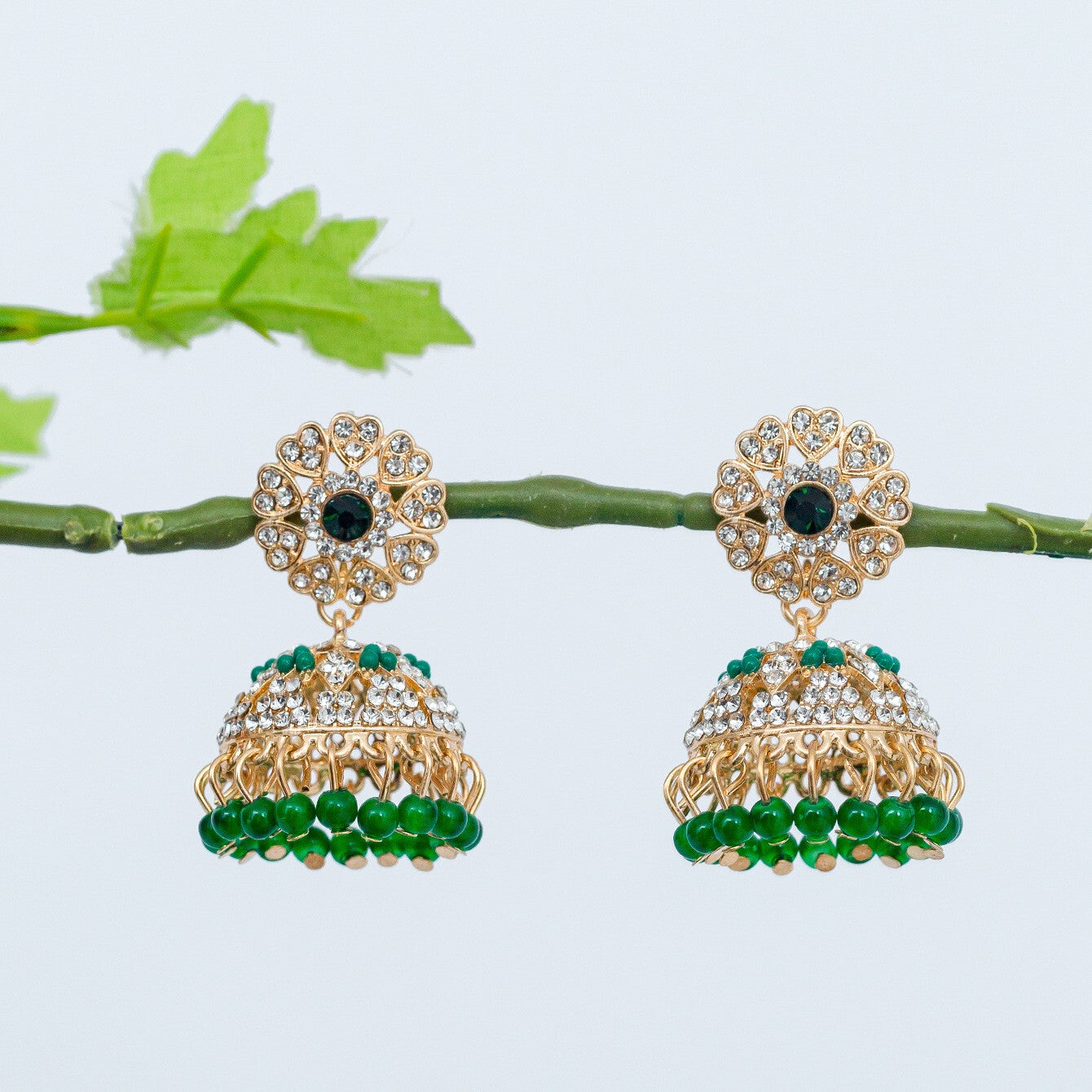 Boucles d’oreilles Jhumka Doré & Vert