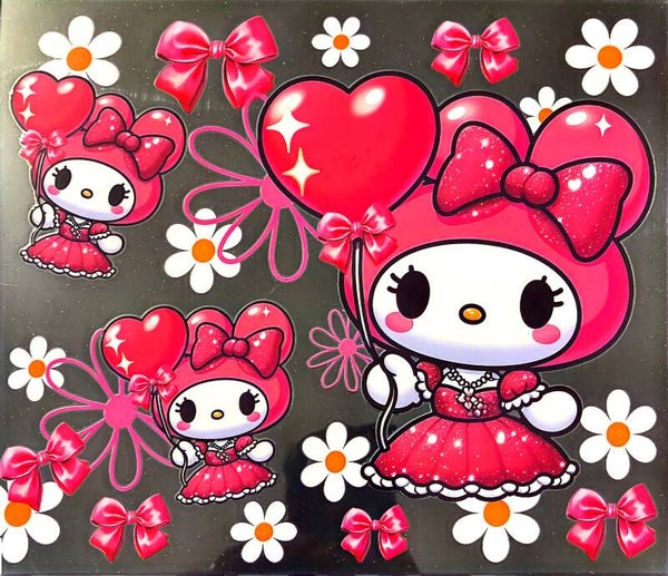 Cute kitty with her pink balloon 20oz cup wrap