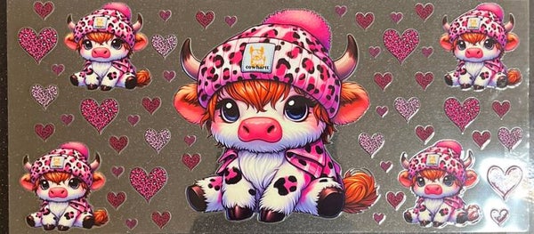 White Cow with hearts 16oz cup wrap