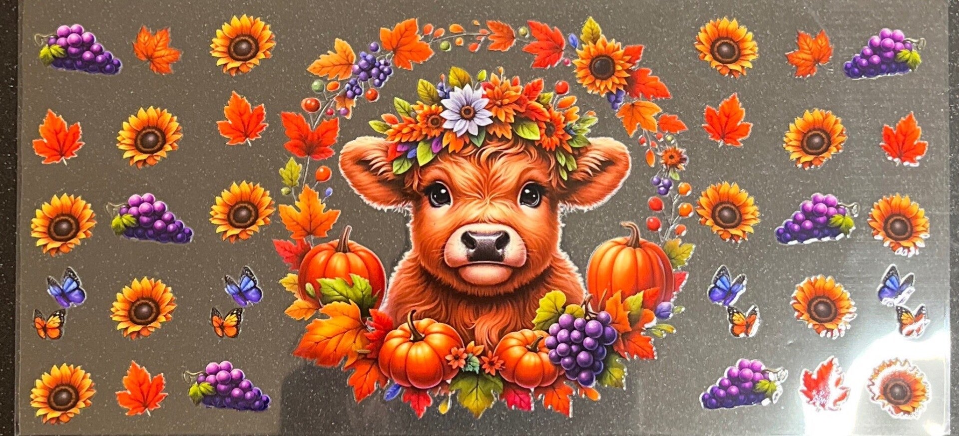 Harvest theme highland cow 16oz cup wrap