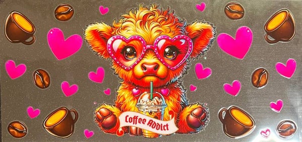 Coffee addict cow 16oz cup wrap