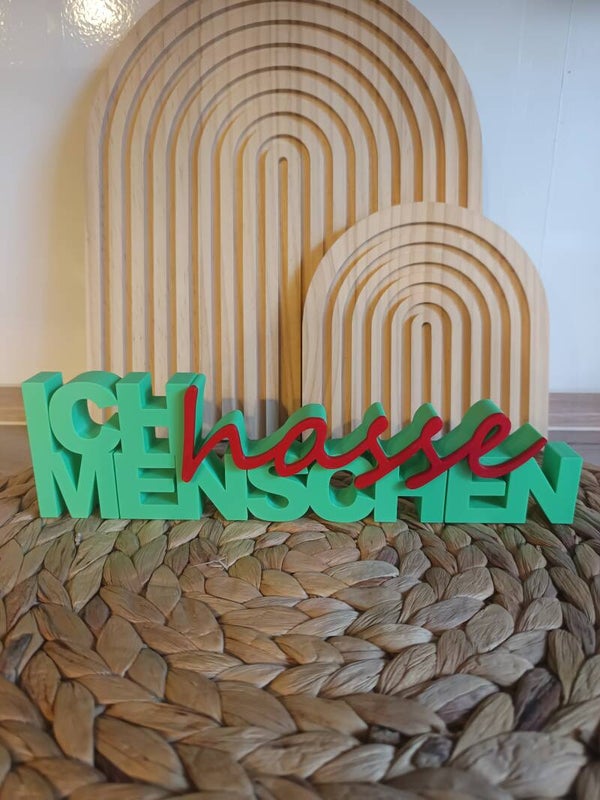 3D Schriftzug „ICH hasse MENSCHEN“ – Modernes Statement in Wunschfarbe