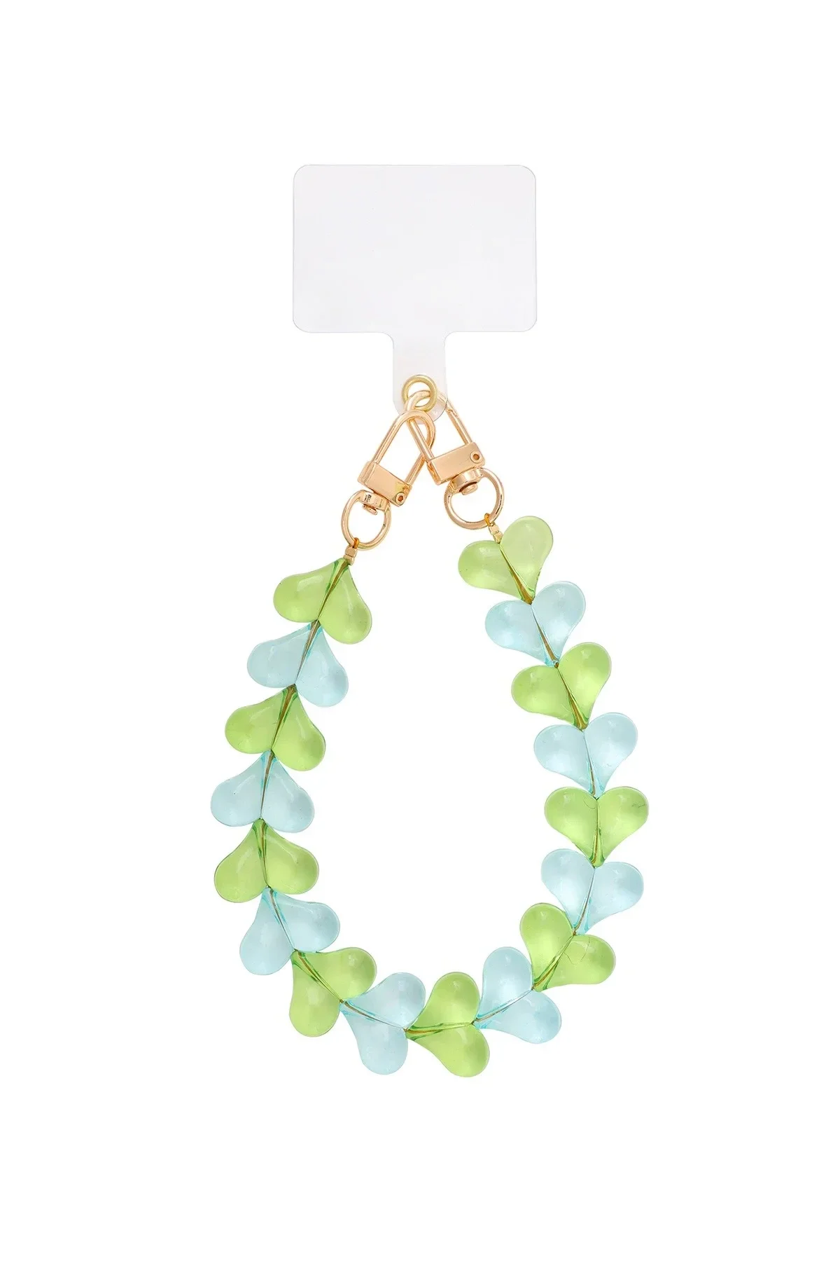 Telefoonkoord hartjes doorzichtig groen/blauw