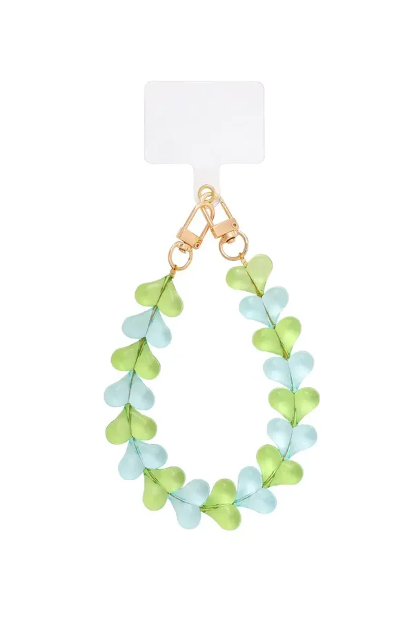 Telefoonkoord hartjes doorzichtig groen/blauw