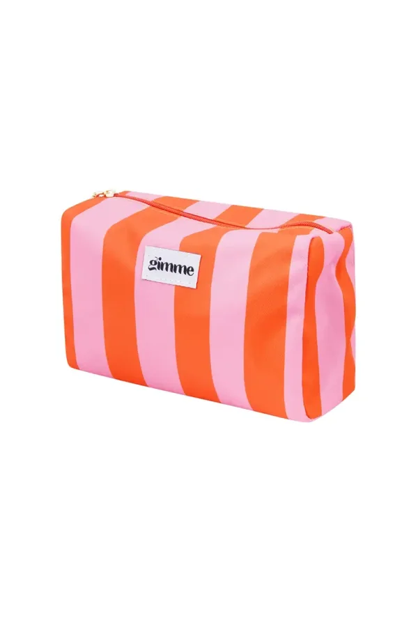 Make-up tas groot gestreept dik oranje/roze
