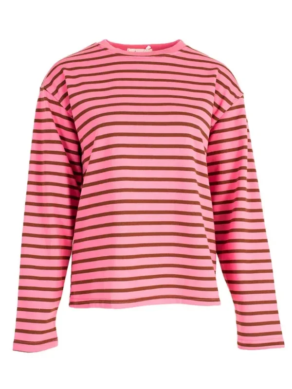 Longsleeve gestreept roze/bruin