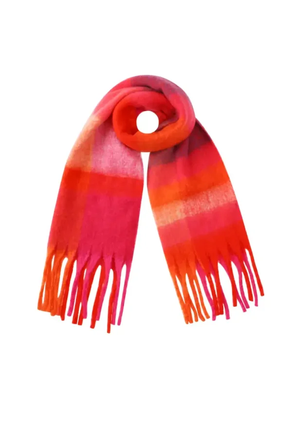 Sjaal franjes roze/rood/oranje
