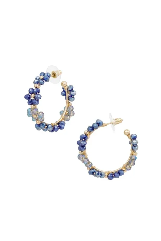 Oorbel glazige bloemen blauw
