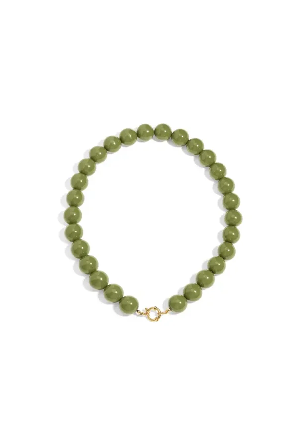 Kralenketting grote kralen khakigroen